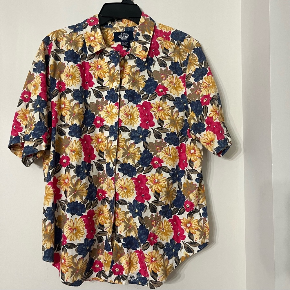 Men’s Dockers Floral Button Up Dress Shirt Short Sleeve Size L